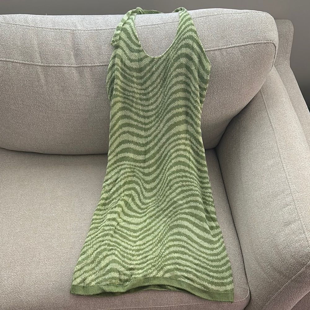 Divided Green Striped Mini Dress